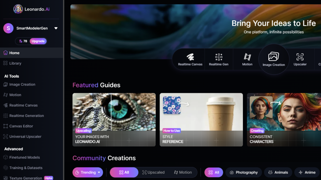 MidJourney vs Leonardo Ai: Leonardo Ai Interfaz